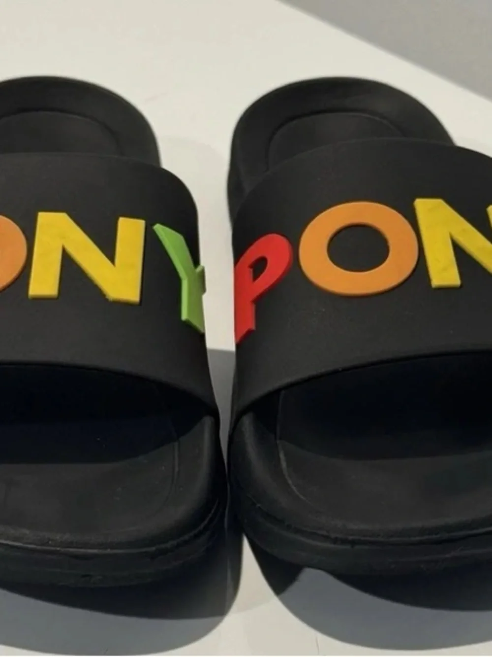 Pony Black Slides with Rainbow PONY Logo